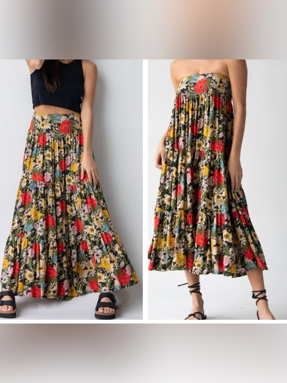 Natural Life Hanna Convertible Maxi Skirt - Black Red Poppy. S